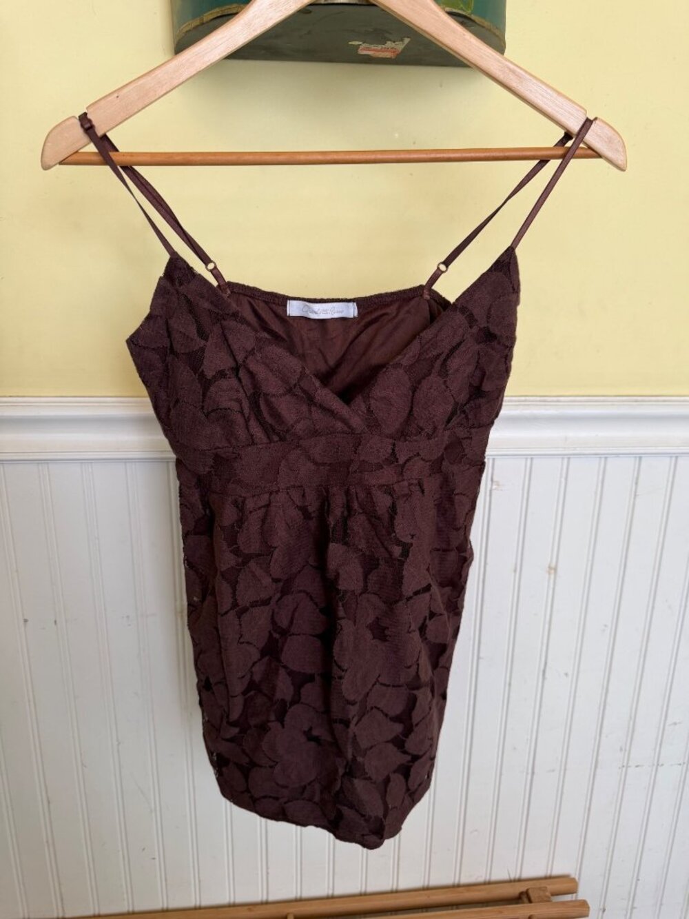 Charlotte Russe Brown Lace Floral cami tank long line vintage y2k made in USA M